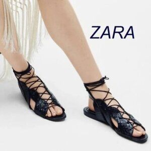 NWOB Zara Leather Lace Up Sandals Limited Edition